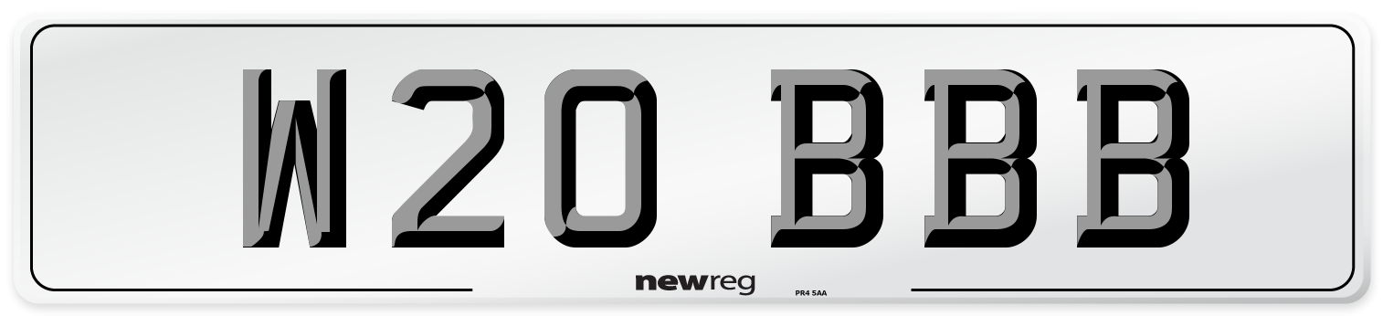 W20 BBB Number Plate from New Reg